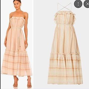NWT Zimmermann Resort Anneke Blush Cotton Lurex Ruffle Midi Maxi Dress Belted